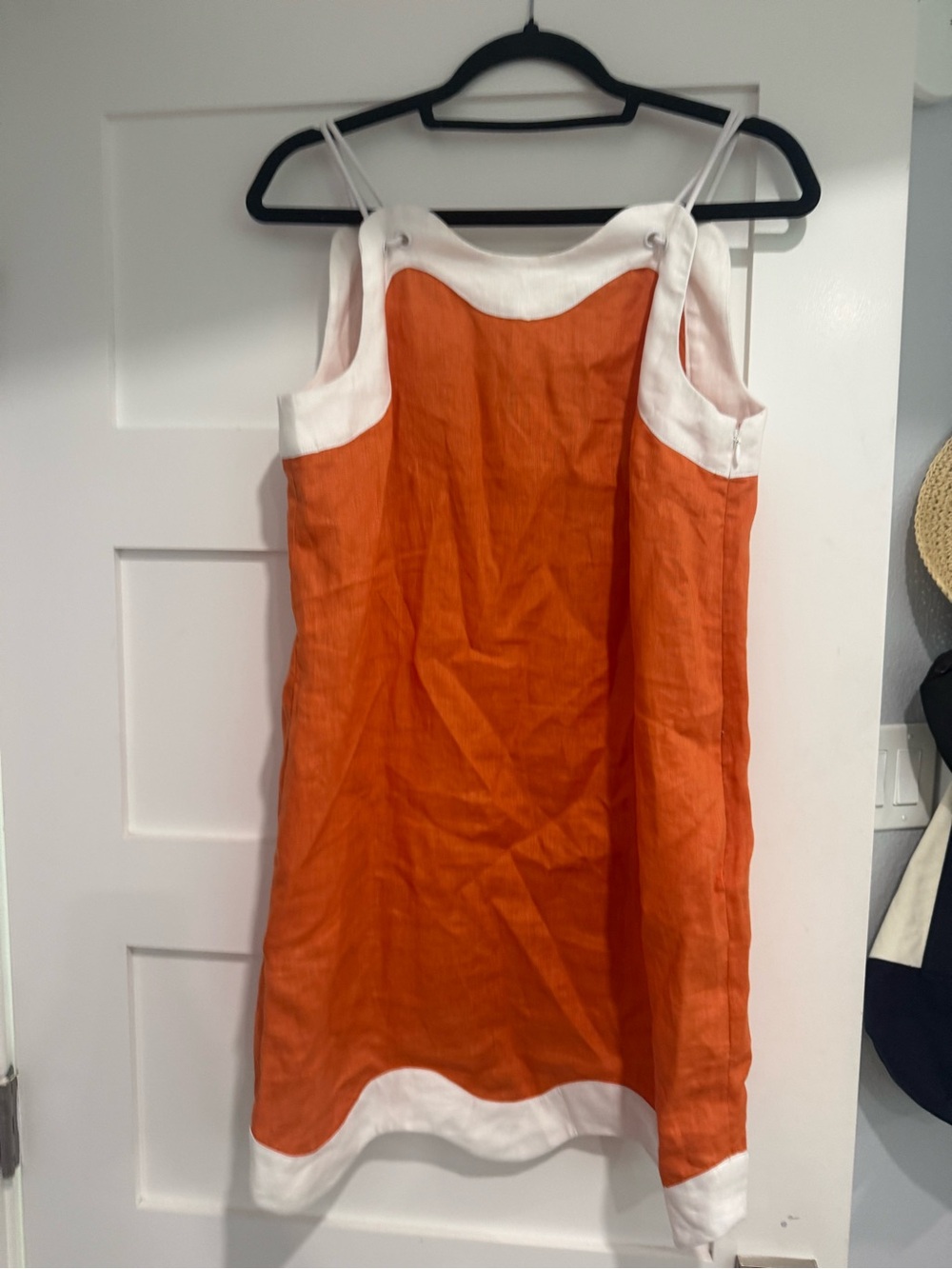STAUD Orange and White Sleeveless Shift Top